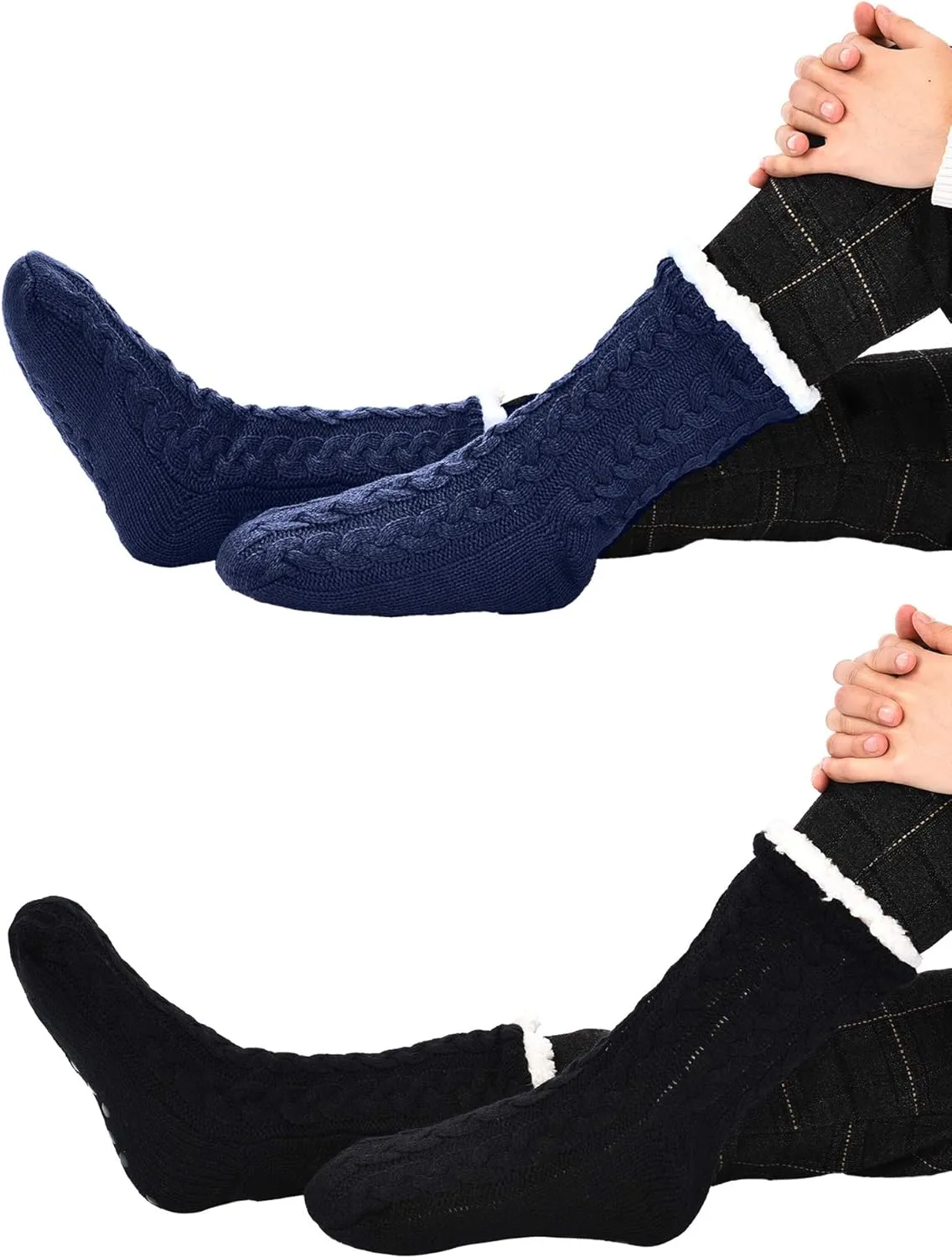 Boao 2 Pairs Women Warm Slipper Socks Christmas Fuzzy Winter Fleece Socks with Grippers Lined Non Slip Slipper Gift