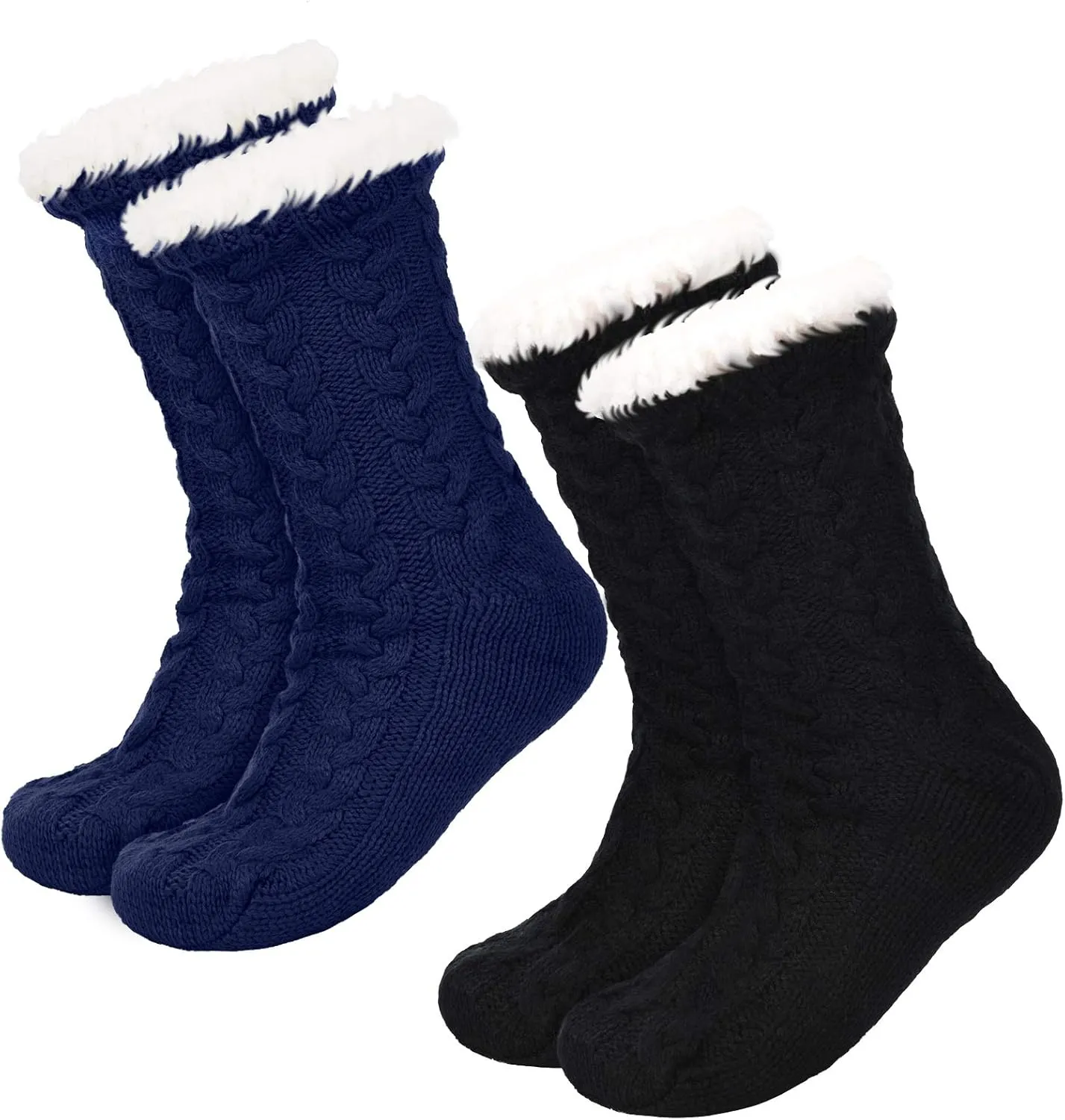 Boao 2 Pairs Women Warm Slipper Socks Christmas Fuzzy Winter Fleece Socks with Grippers Lined Non Slip Slipper Gift