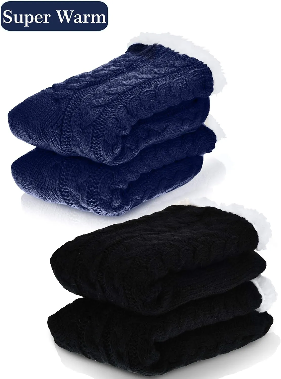 Boao 2 Pairs Women Warm Slipper Socks Christmas Fuzzy Winter Fleece Socks with Grippers Lined Non Slip Slipper Gift