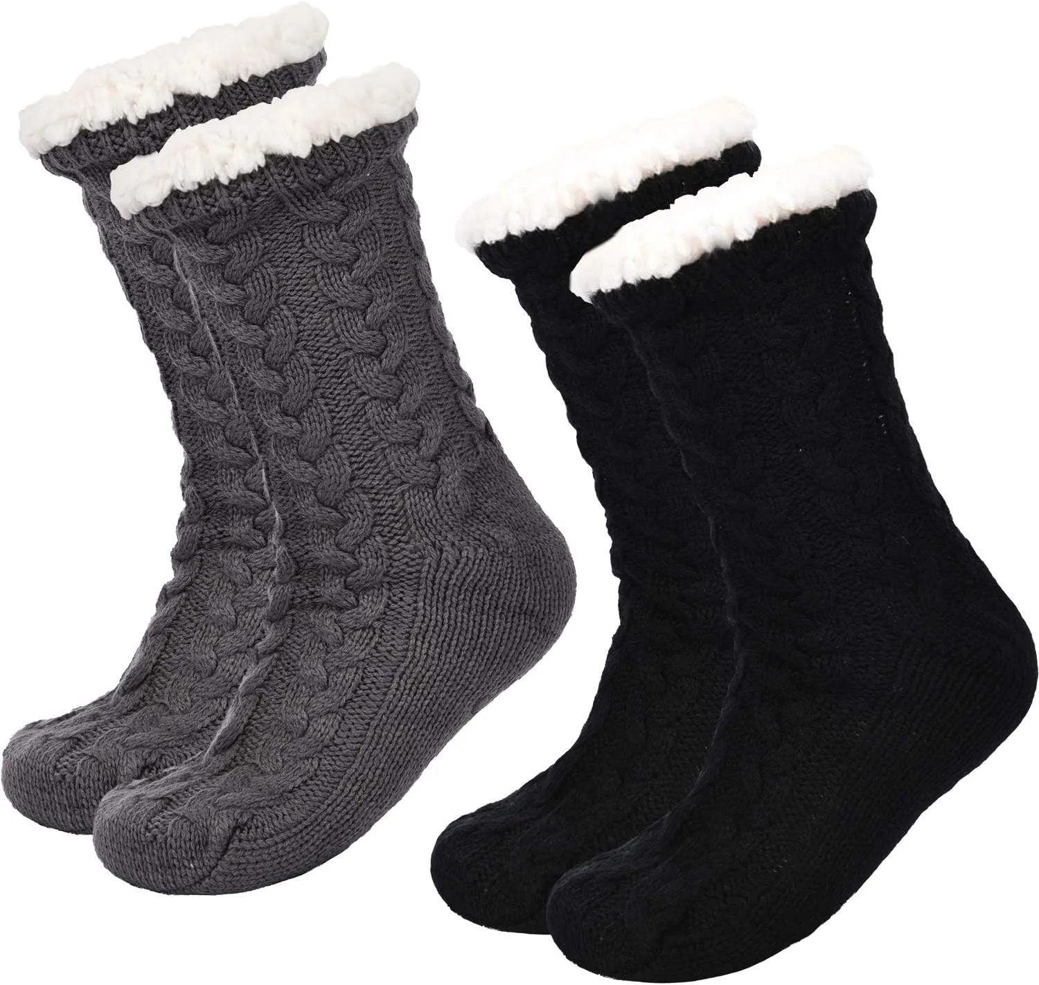 Boao 2 Pairs Women Warm Slipper Socks Christmas Fuzzy Winter Fleece Socks with Grippers Lined Non Slip Slipper Gift