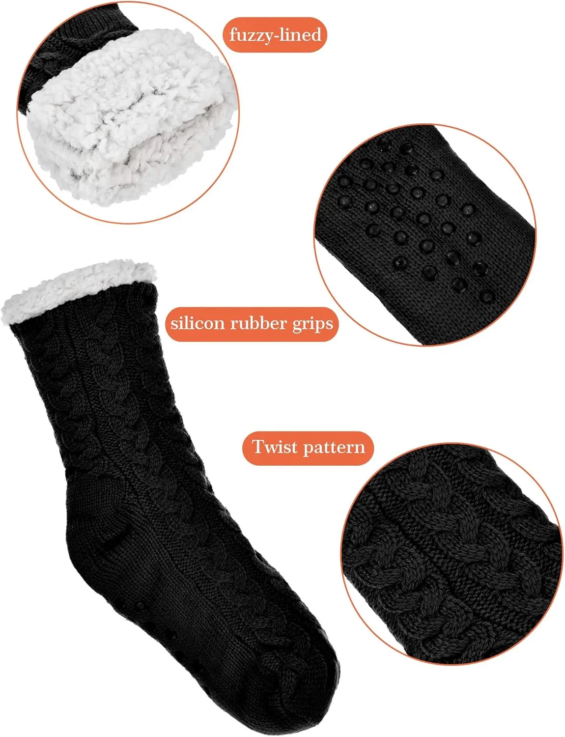 Boao 2 Pairs Women Warm Slipper Socks Christmas Fuzzy Winter Fleece Socks with Grippers Lined Non Slip Slipper Gift
