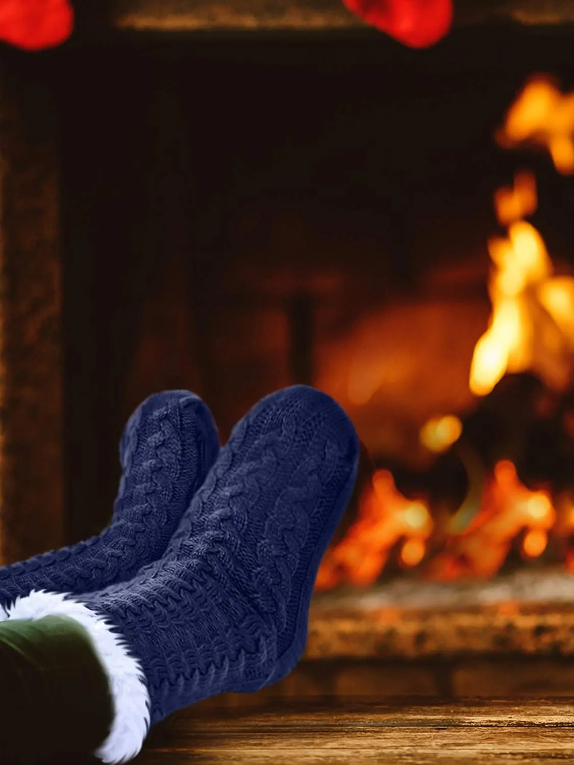 Boao 2 Pairs Women Warm Slipper Socks Christmas Fuzzy Winter Fleece Socks with Grippers Lined Non Slip Slipper Gift