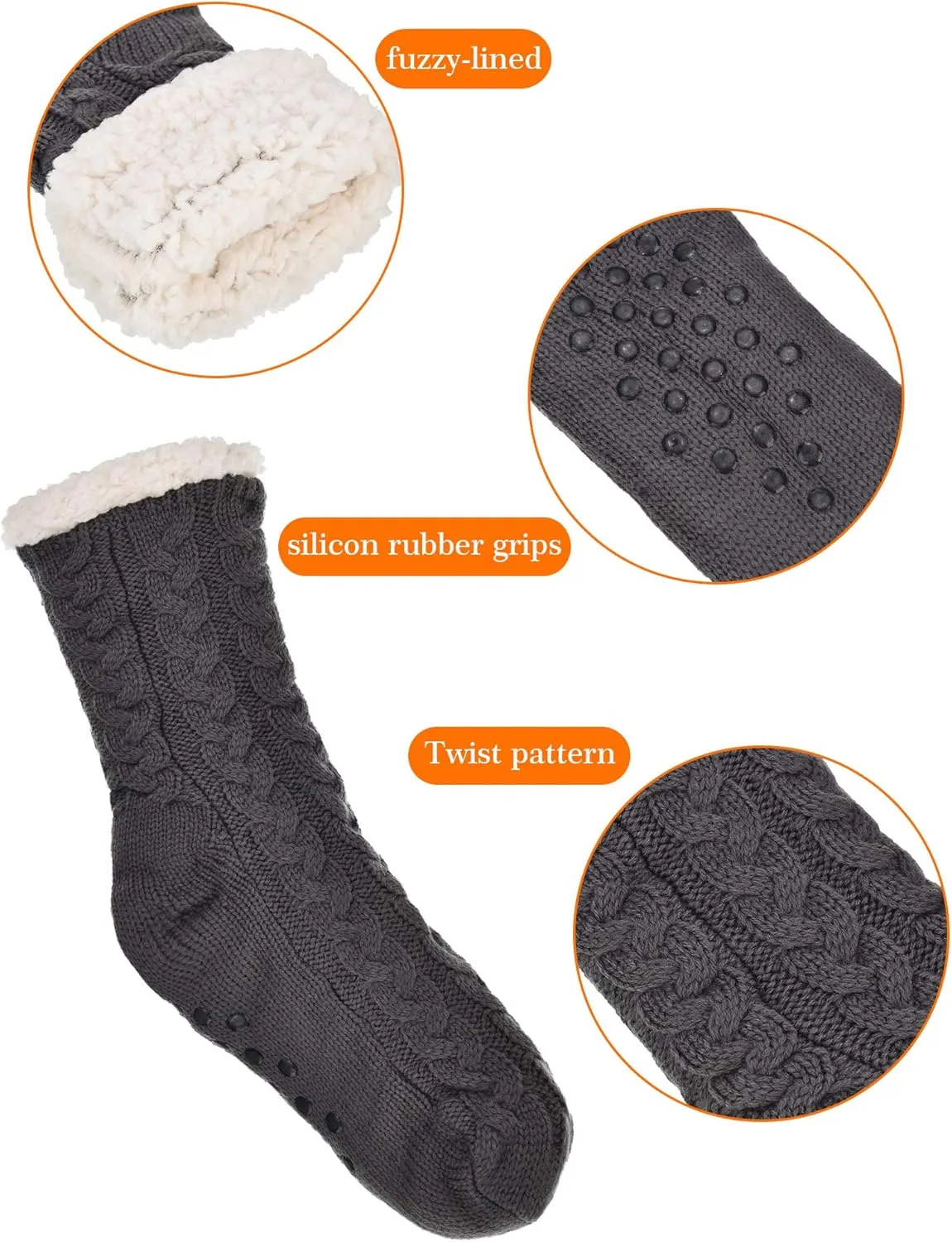 Boao 2 Pairs Women Warm Slipper Socks Christmas Fuzzy Winter Fleece Socks with Grippers Lined Non Slip Slipper Gift