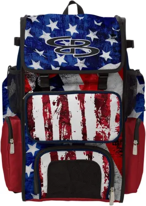 Boombah Superpack Bat Bag - Backpack Version (no wheels) - Holds 4 Bats - USA Stars & Stripes Navy/Red/White