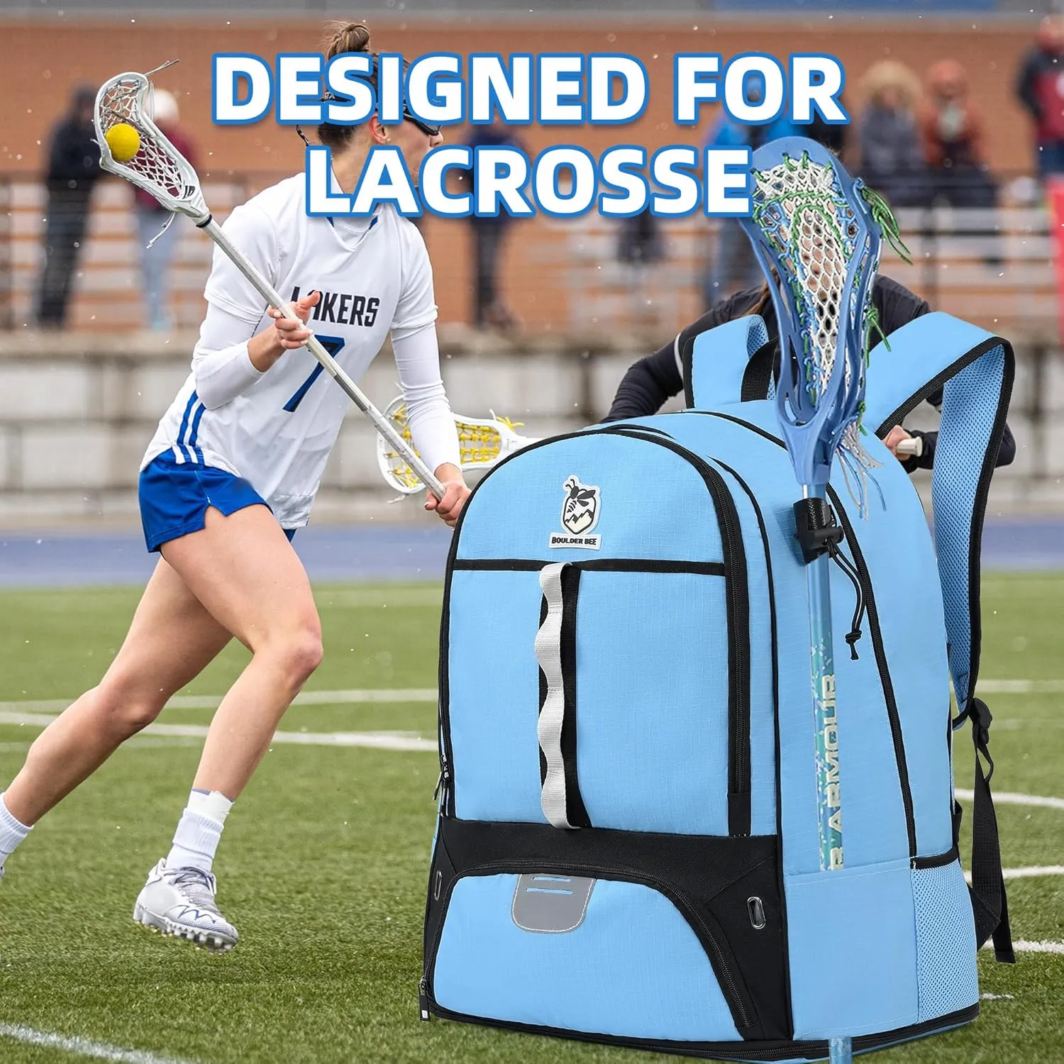 Boulder Bee Lacrosse Backpack with Stick Holders | Field Hockey Bag | Gift for Women