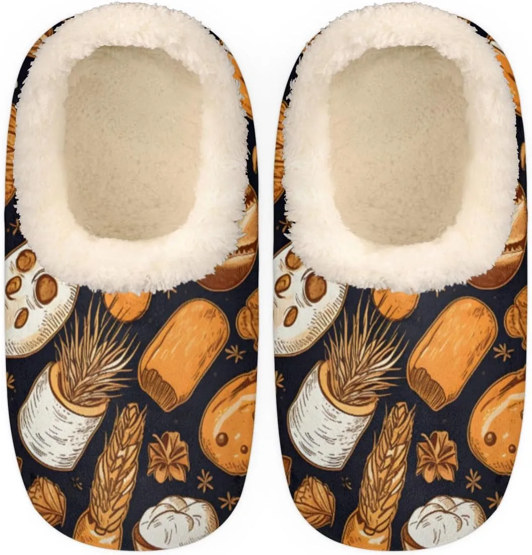 Bread Wheat Slippers for Women Men, Maple Leaf House Slippers Socks Warm Fuzzy Memory Foam Indoor Slippers Lightweight Cozy Anti-Skid Closed Back Home Shoes, Medium
