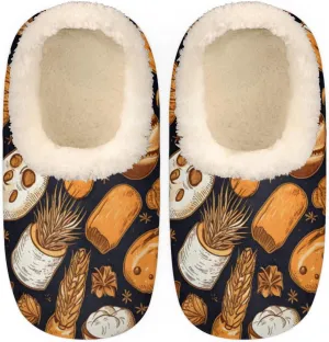 Bread Wheat Slippers for Women Men, Maple Leaf House Slippers Socks Warm Fuzzy Memory Foam Indoor Slippers Lightweight Cozy Anti-Skid Closed Back Home Shoes, Medium