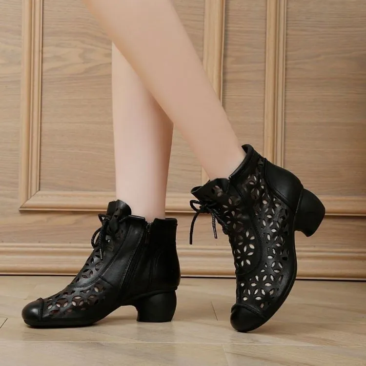 Breathable Ankle Retro Ethnic Style Real Heels