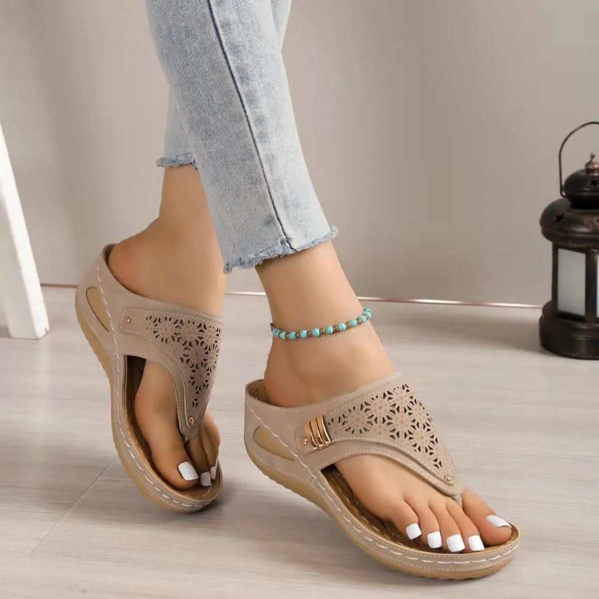 Breathable Mesh Sports Sandals With Non-Slip Sole, Women’s Thick-Soled Flip-Flops, Wedge Heel Slippers