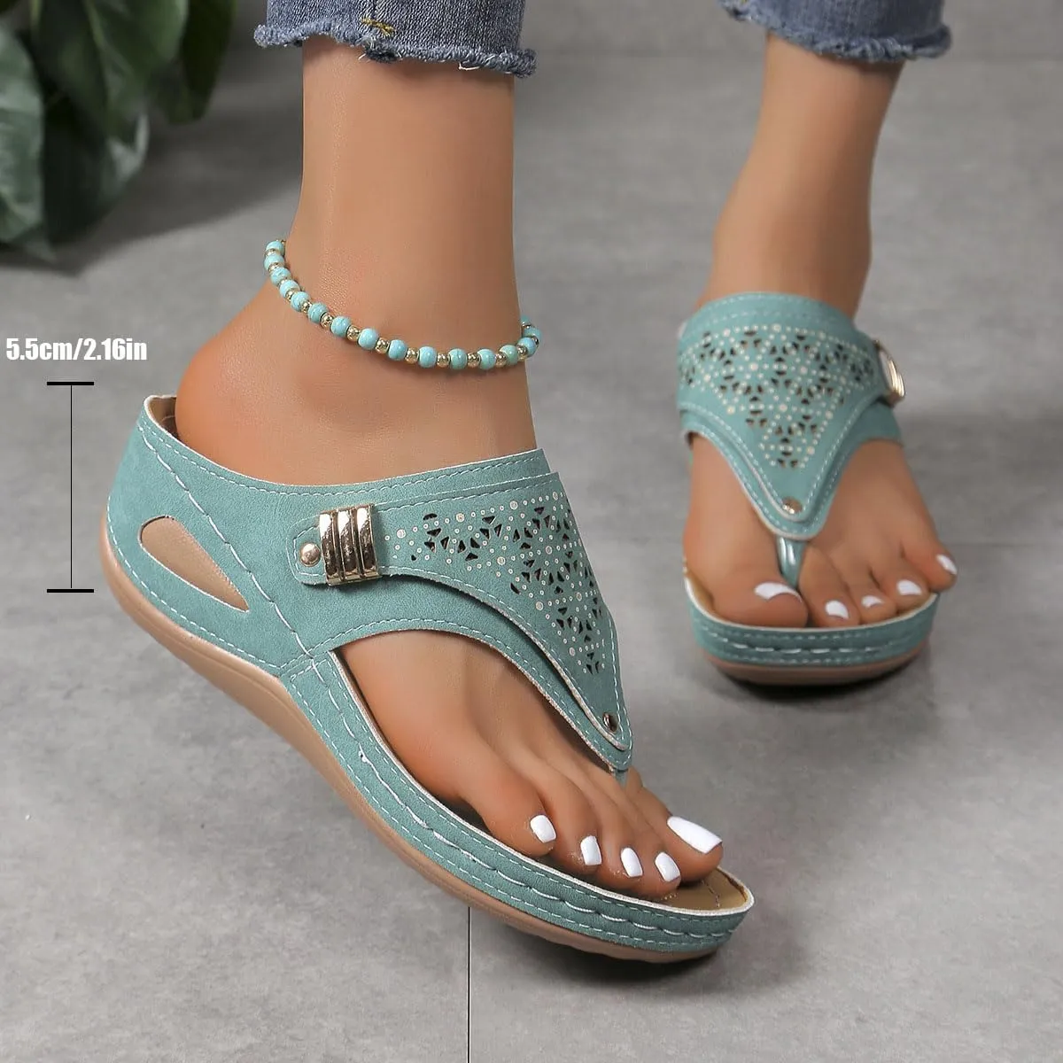 Breathable Mesh Sports Sandals With Non-Slip Sole, Women’s Thick-Soled Flip-Flops, Wedge Heel Slippers