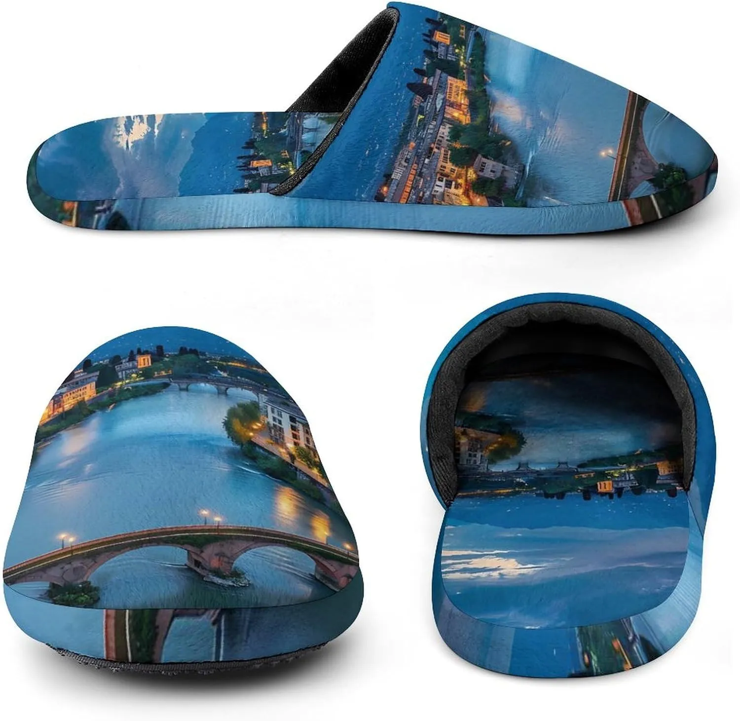 Bridge Ponte Degli Alpini at River Brenta Men's Cotton Slippers Closed Toe Slipper for Spa Hotel Bedoom