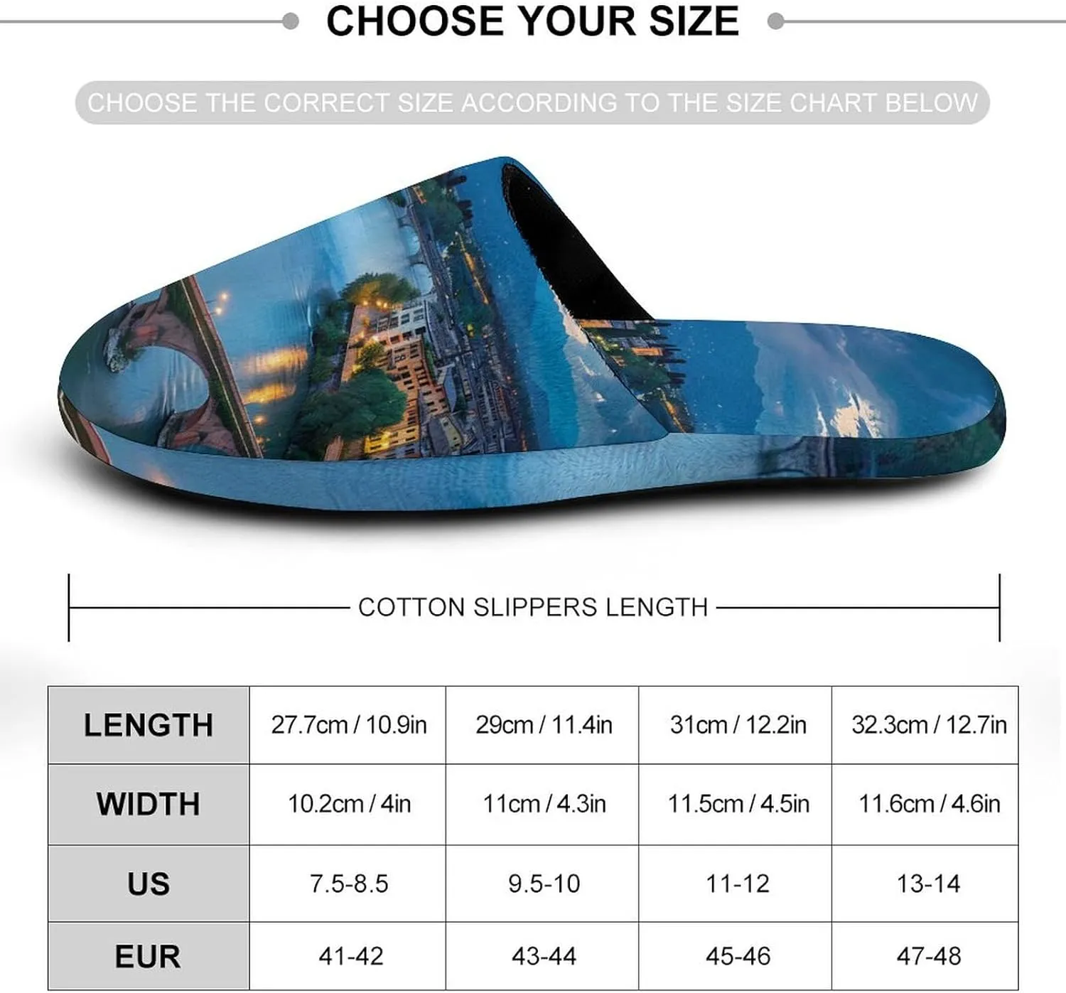Bridge Ponte Degli Alpini at River Brenta Men's Cotton Slippers Closed Toe Slipper for Spa Hotel Bedoom
