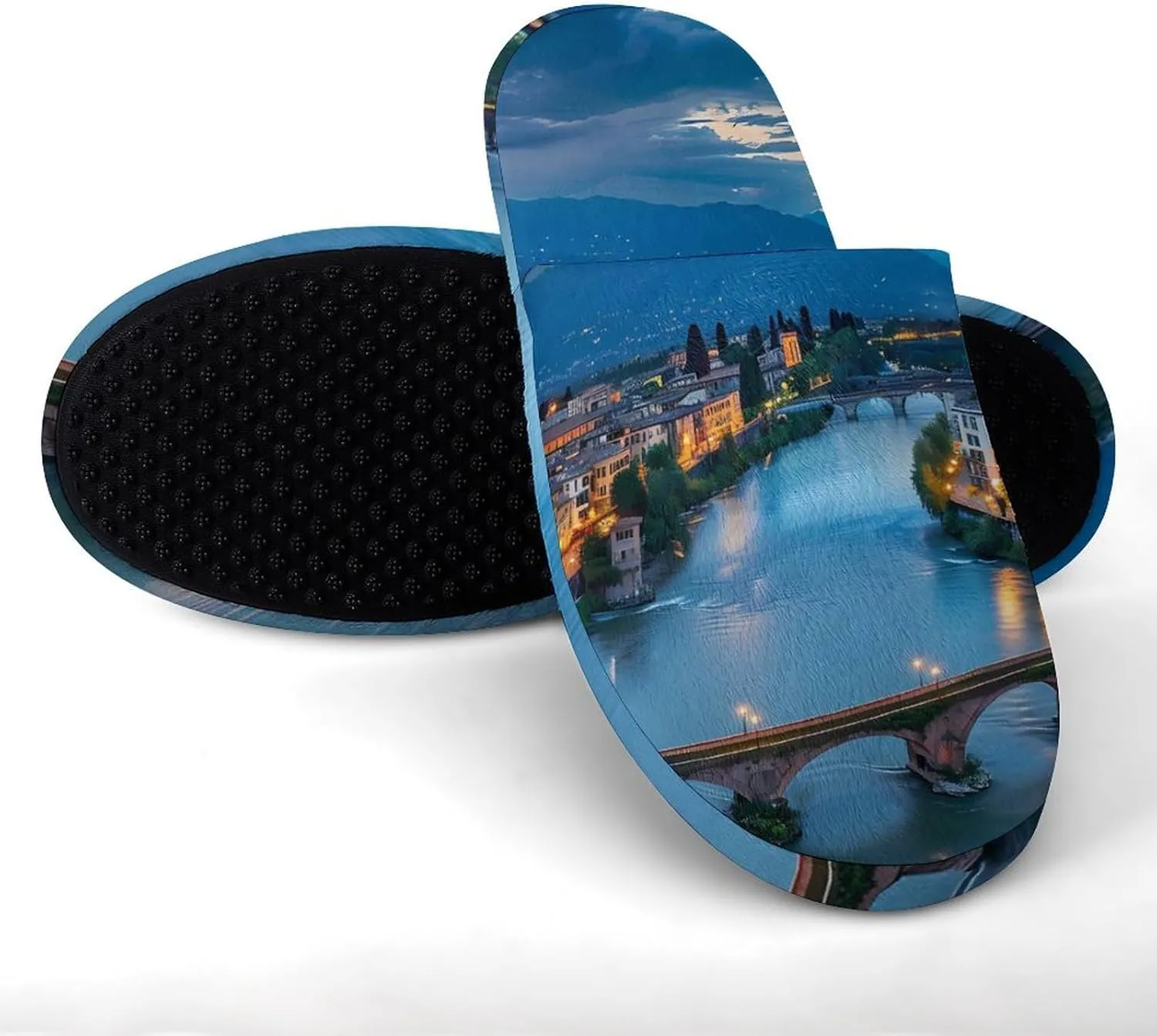 Bridge Ponte Degli Alpini at River Brenta Men's Cotton Slippers Closed Toe Slipper for Spa Hotel Bedoom