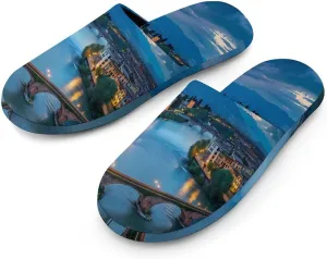 Bridge Ponte Degli Alpini at River Brenta Men's Cotton Slippers Closed Toe Slipper for Spa Hotel Bedoom