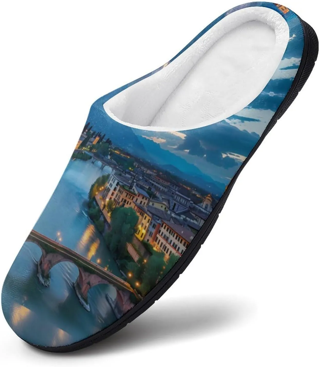 Bridge Ponte Degli Alpini at River Brenta Mens Slippers Casual Slip On Warm House Shoes with Rubber Sole Indoor Outdoor