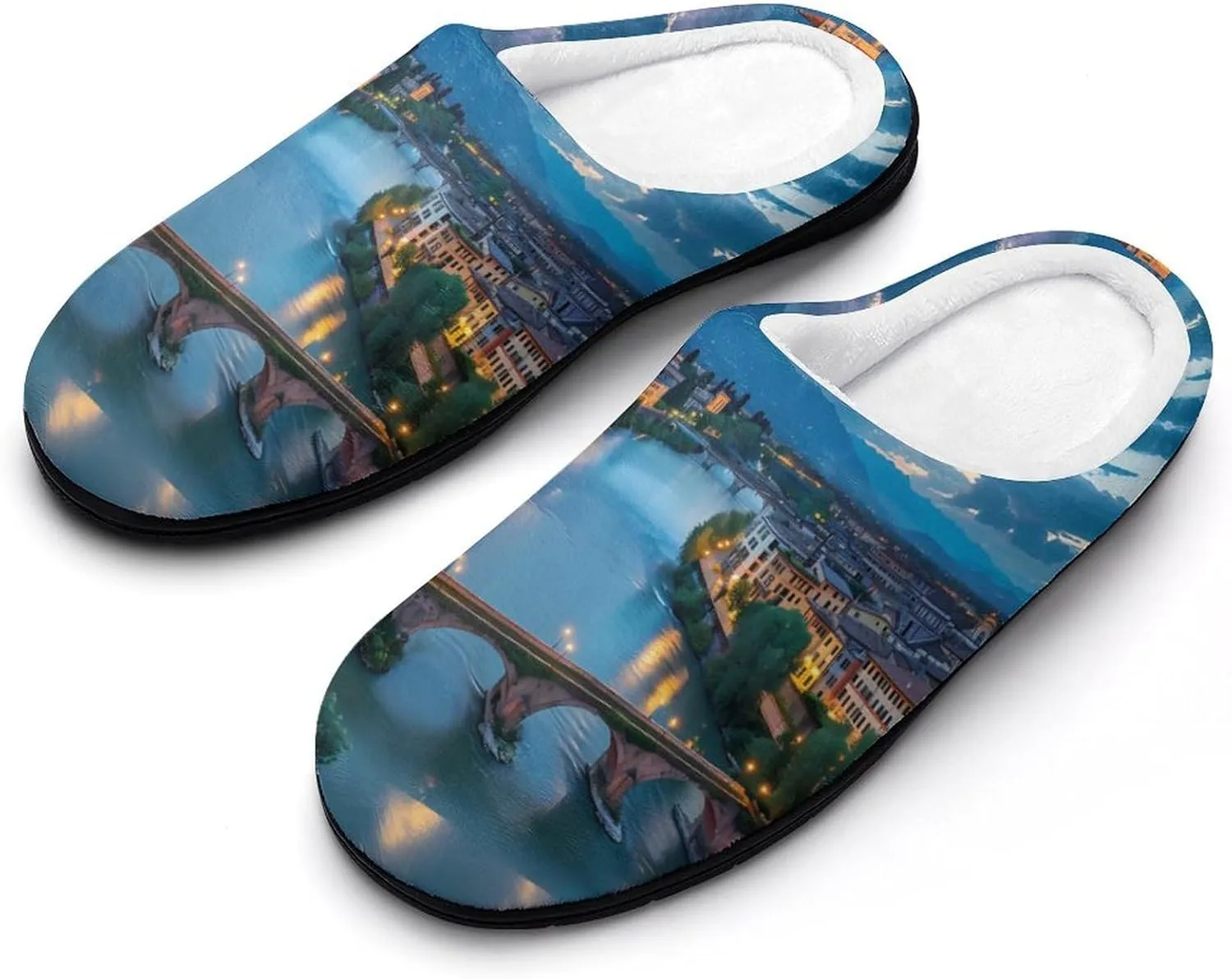 Bridge Ponte Degli Alpini at River Brenta Mens Slippers Casual Slip On Warm House Shoes with Rubber Sole Indoor Outdoor