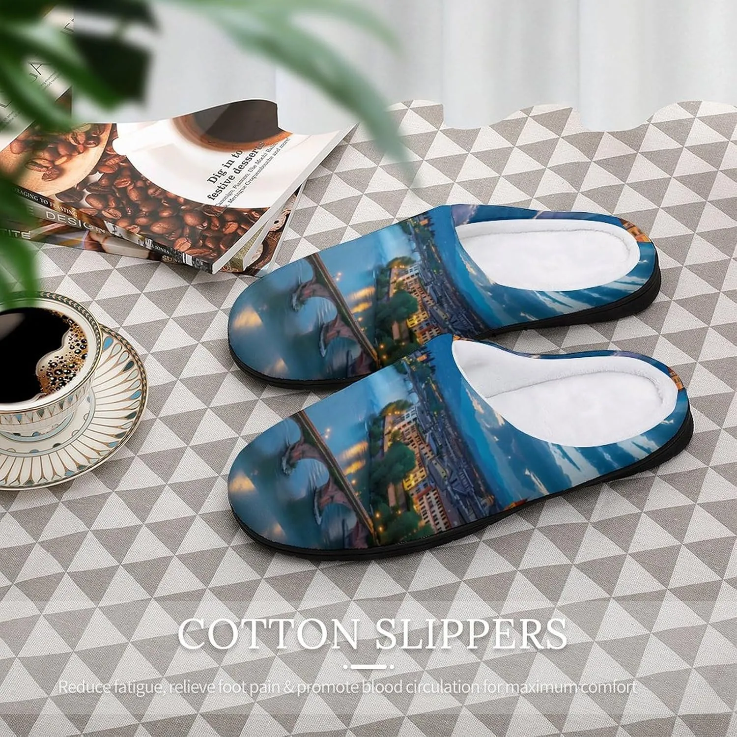 Bridge Ponte Degli Alpini at River Brenta Mens Slippers Casual Slip On Warm House Shoes with Rubber Sole Indoor Outdoor