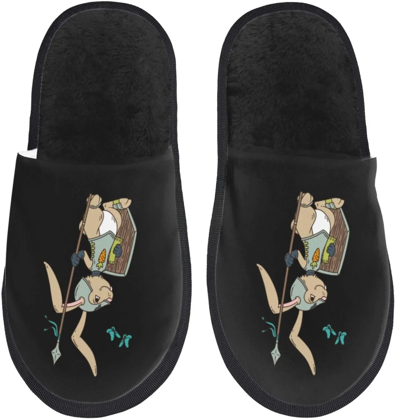 Bunny Knight With Gun And Shield Slippers For Women Men Cozy Indoor And Outdoor Slip On Slippers Fuzzy House Shoes