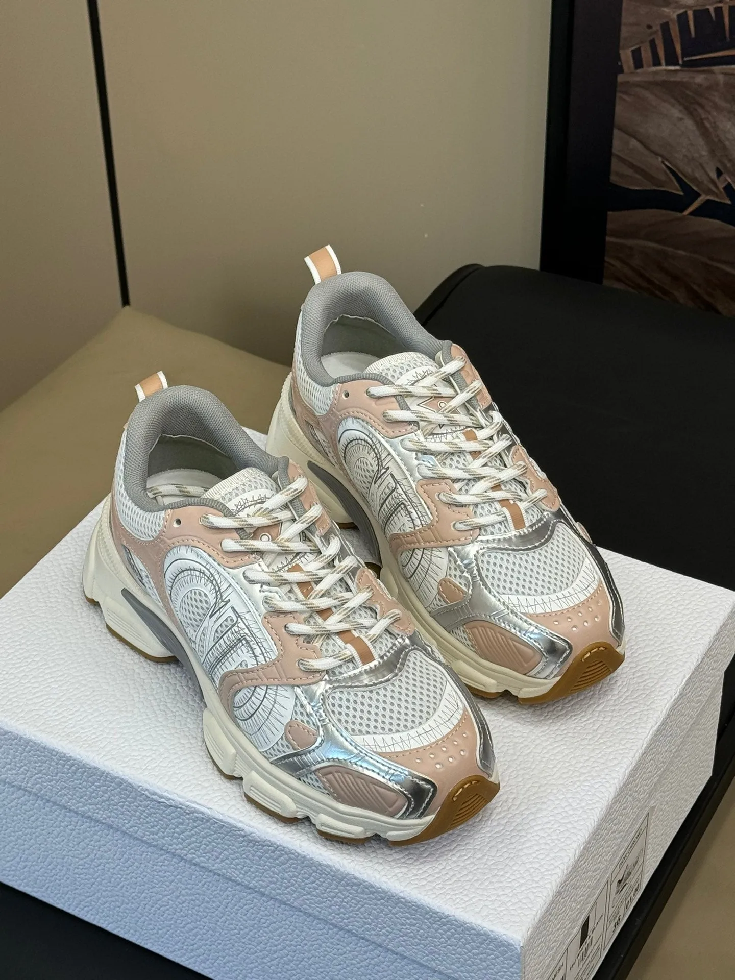 CD Chrono Sneaker Nude and Silver Mesh Fabric  992626