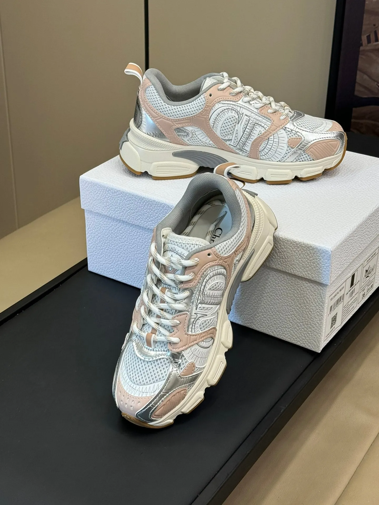 CD Chrono Sneaker Nude and Silver Mesh Fabric  992626