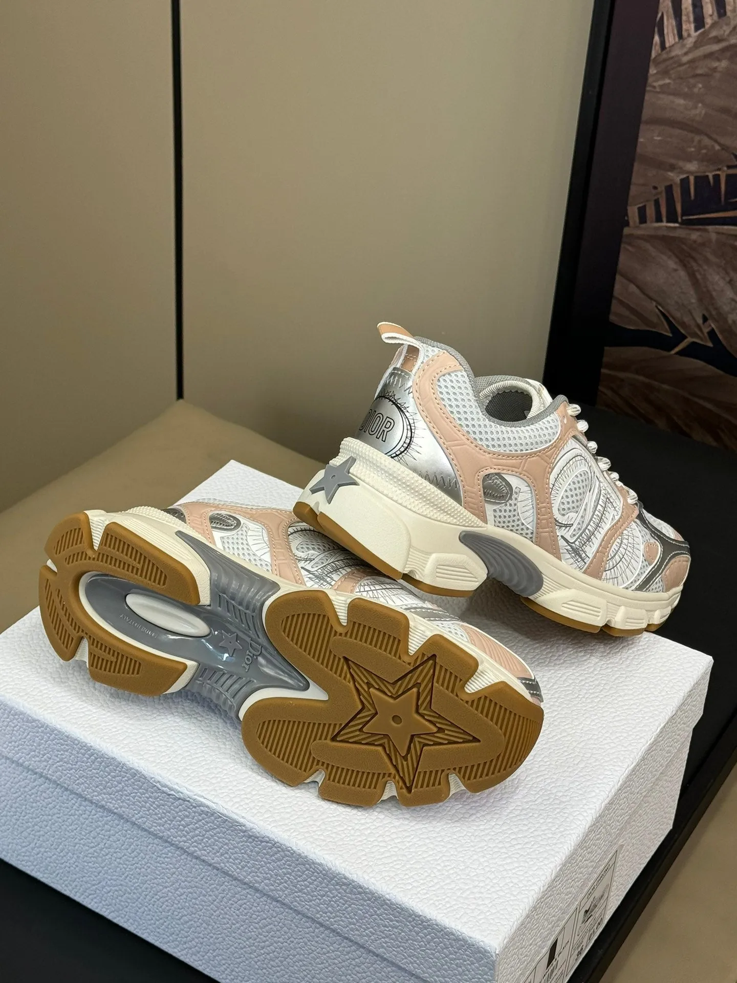 CD Chrono Sneaker Nude and Silver Mesh Fabric  992626