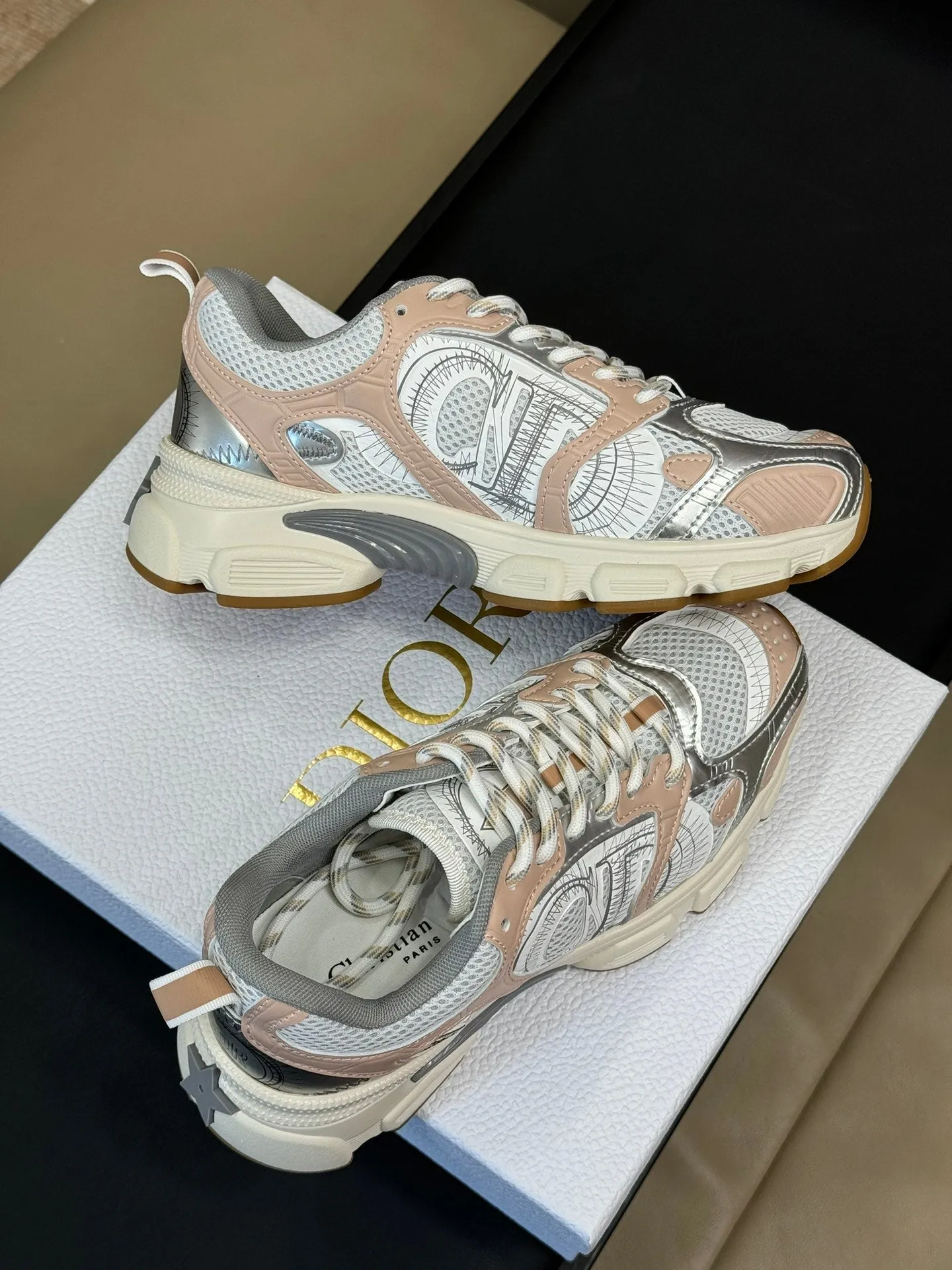 CD Chrono Sneaker Nude and Silver Mesh Fabric  992626