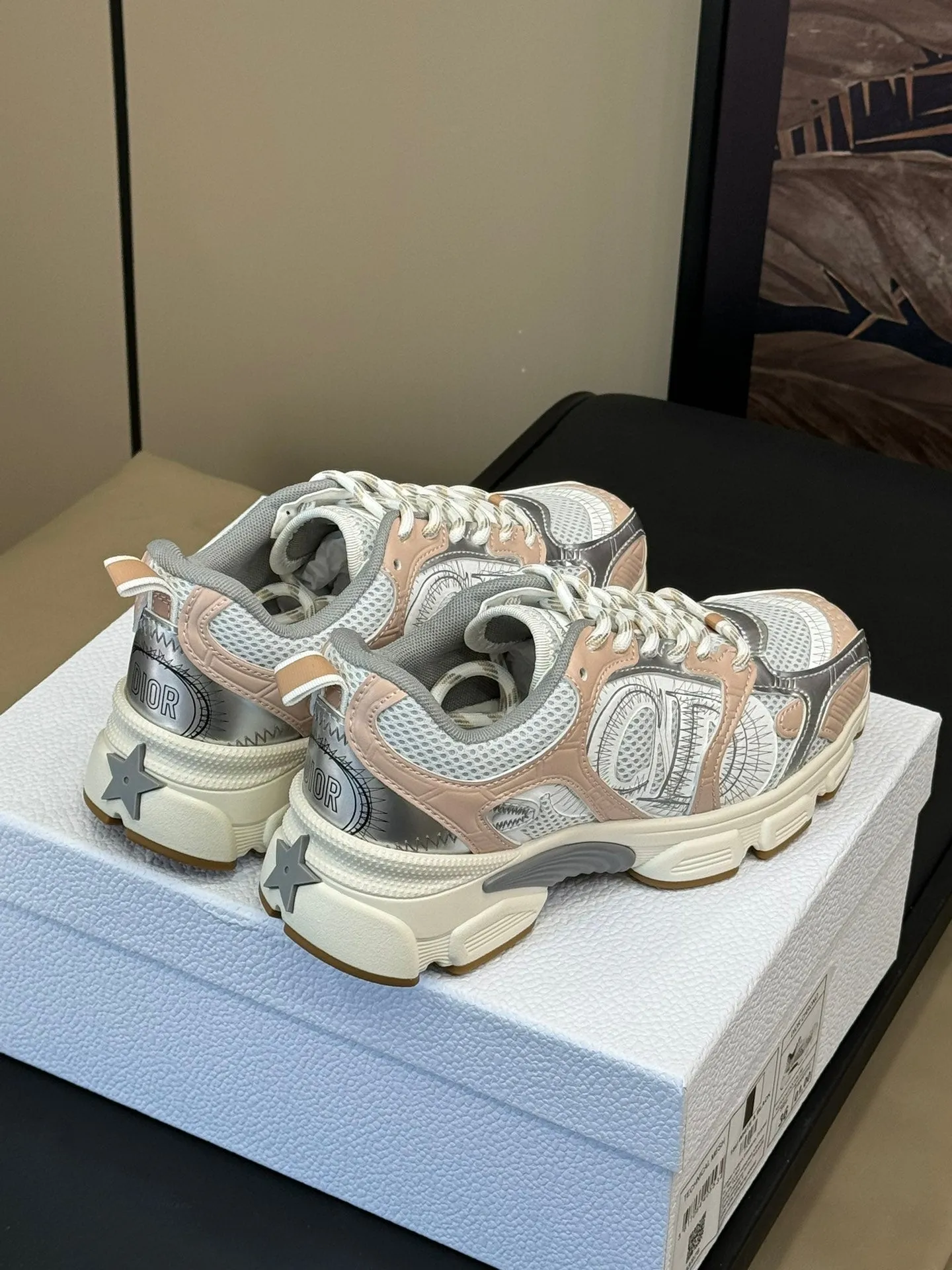 CD Chrono Sneaker Nude and Silver Mesh Fabric  992626