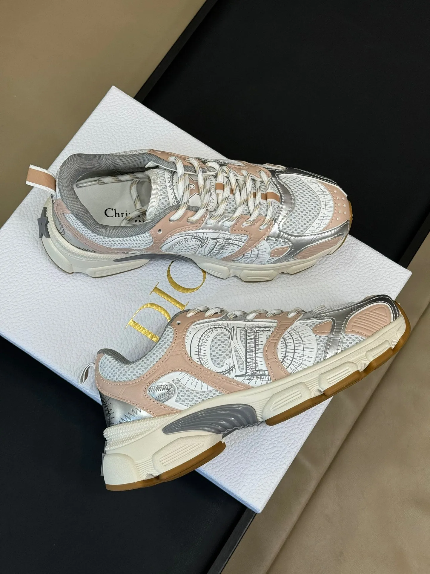 CD Chrono Sneaker Nude and Silver Mesh Fabric  992626