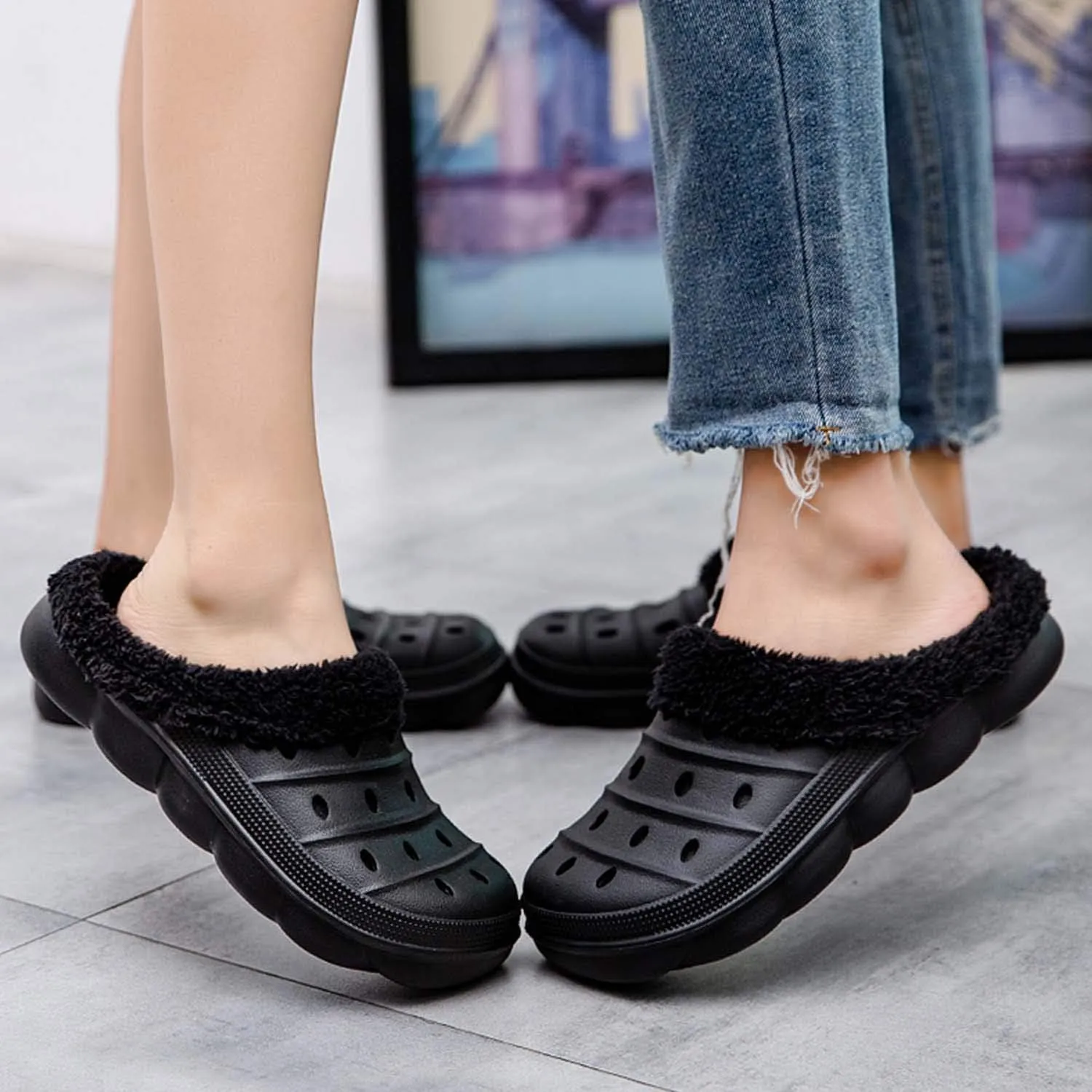 CERYTHRINA Mens Womens Lined Clogs Breathable House Slippers Warm Lining Indoor Outdoor Garden Clog Winter Slippers Home Footwear