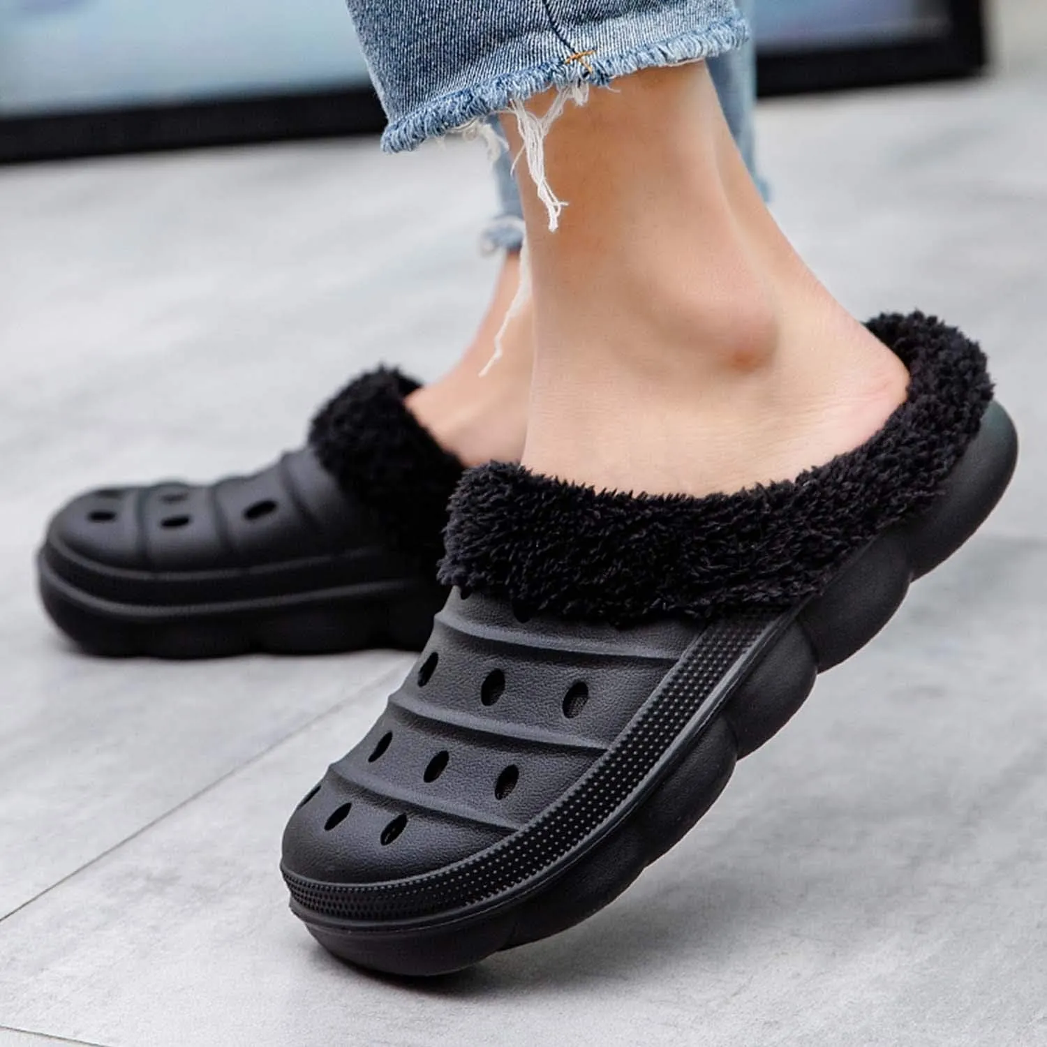 CERYTHRINA Mens Womens Lined Clogs Breathable House Slippers Warm Lining Indoor Outdoor Garden Clog Winter Slippers Home Footwear