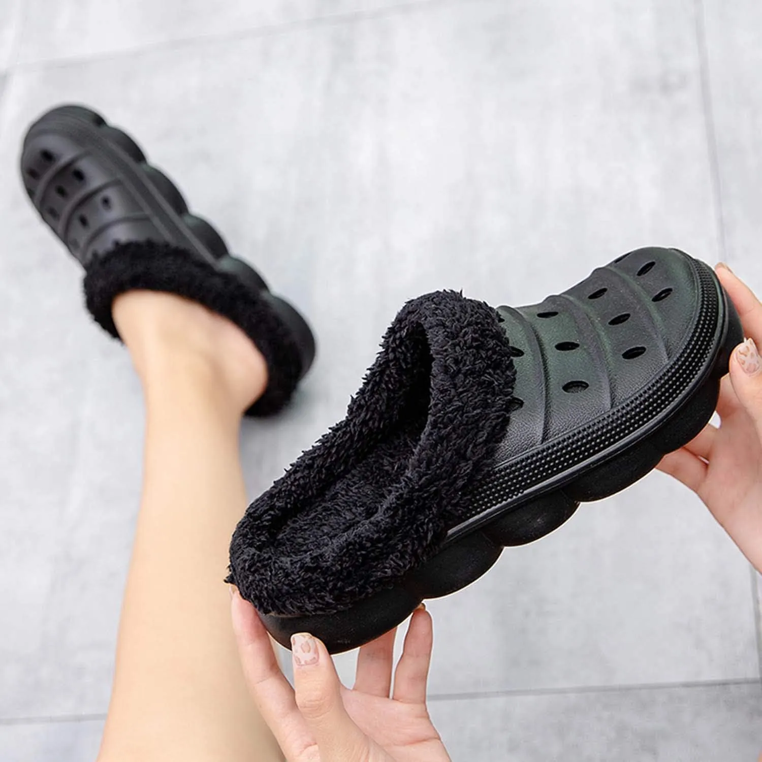 CERYTHRINA Mens Womens Lined Clogs Breathable House Slippers Warm Lining Indoor Outdoor Garden Clog Winter Slippers Home Footwear