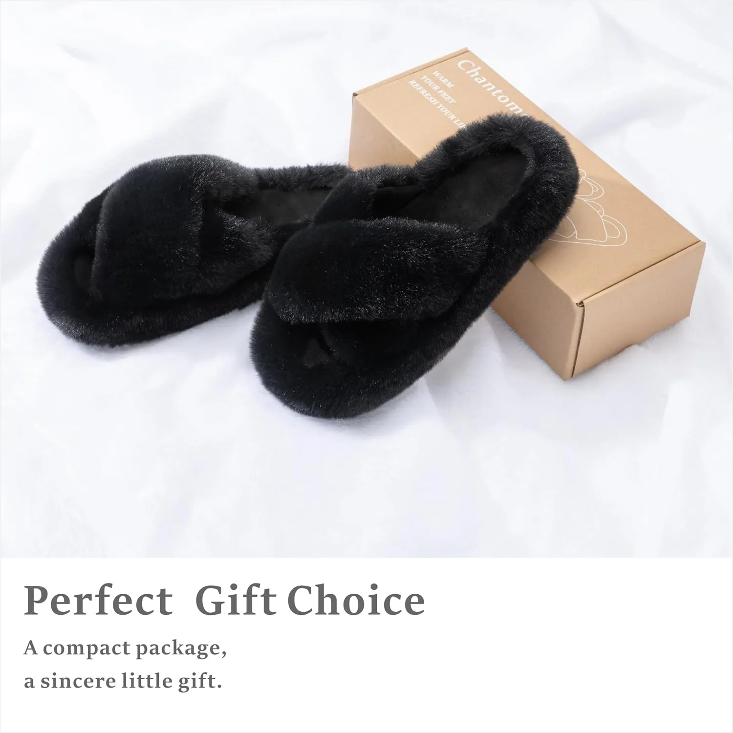 Chantomoo Women's Blue Memory Foam Faux Fur Lined Open Toe Slippers for Women - US 12