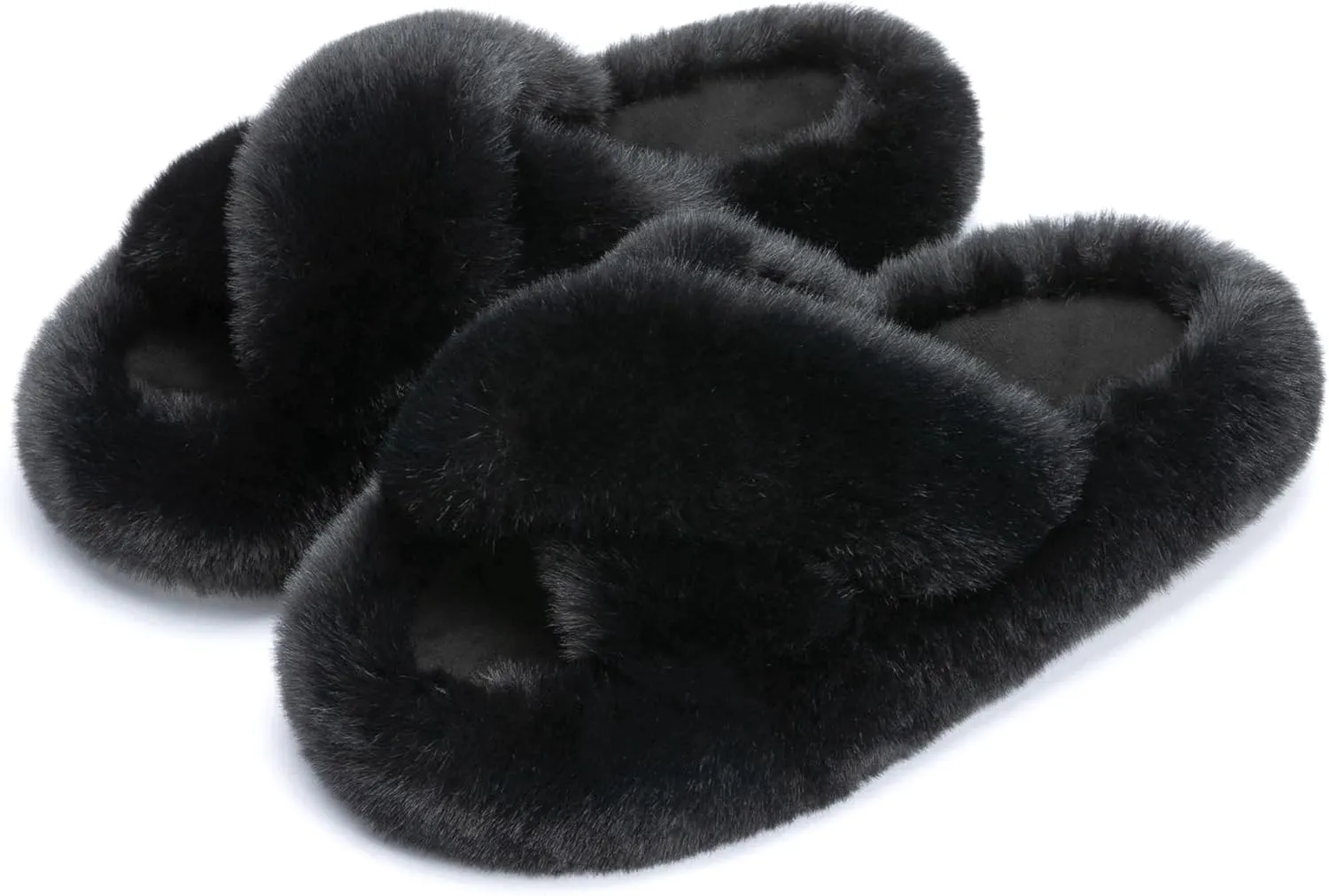 Chantomoo Women's Blue Memory Foam Faux Fur Lined Open Toe Slippers for Women - US 12