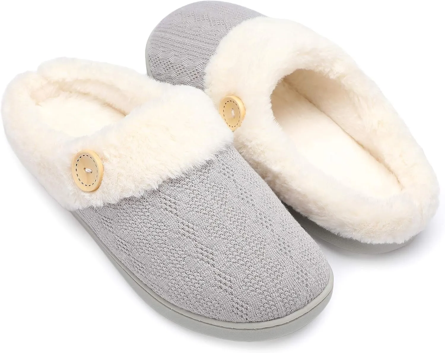 Chantomoo Womens Slipper Warm Comfy Memory Foam House Slippers Knitted Shoes Faux Fur Lined Anti-Skid Rubber Sole Bedroom Cozy Indoor Outdoor Slippers