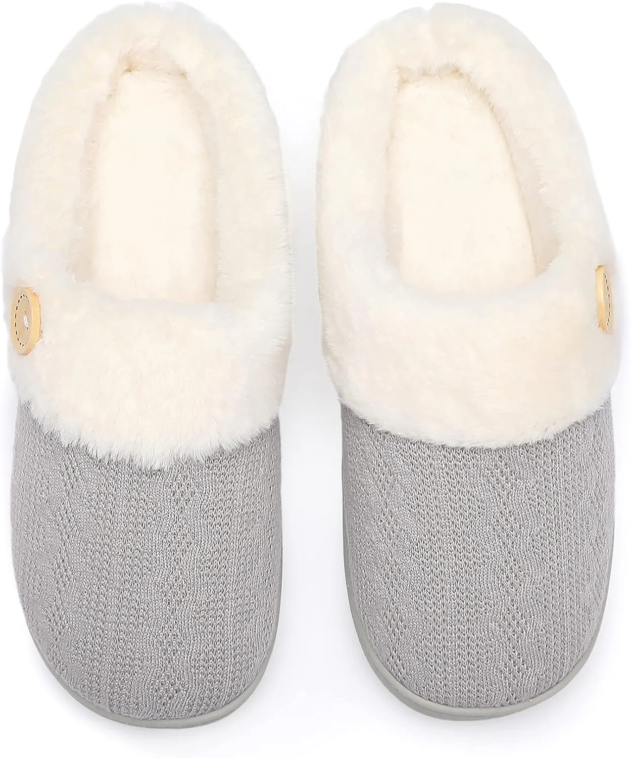 Chantomoo Womens Slipper Warm Comfy Memory Foam House Slippers Knitted Shoes Faux Fur Lined Anti-Skid Rubber Sole Bedroom Cozy Indoor Outdoor Slippers