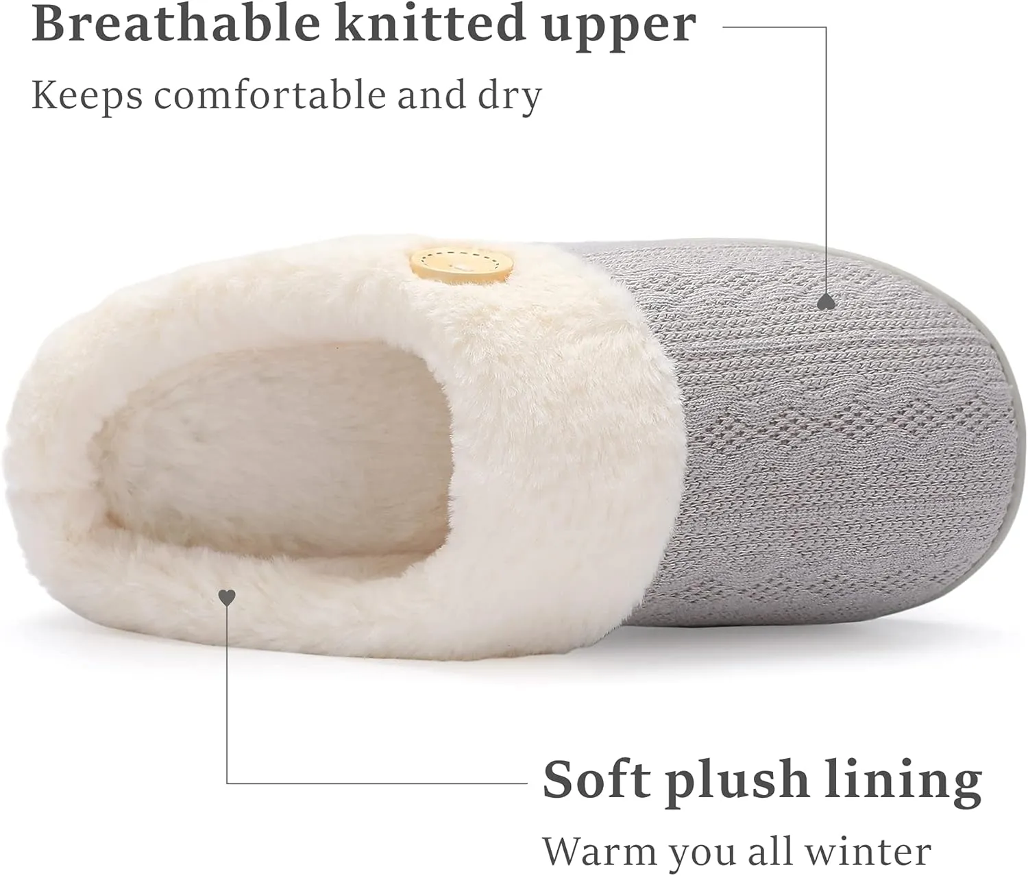 Chantomoo Womens Slipper Warm Comfy Memory Foam House Slippers Knitted Shoes Faux Fur Lined Anti-Skid Rubber Sole Bedroom Cozy Indoor Outdoor Slippers