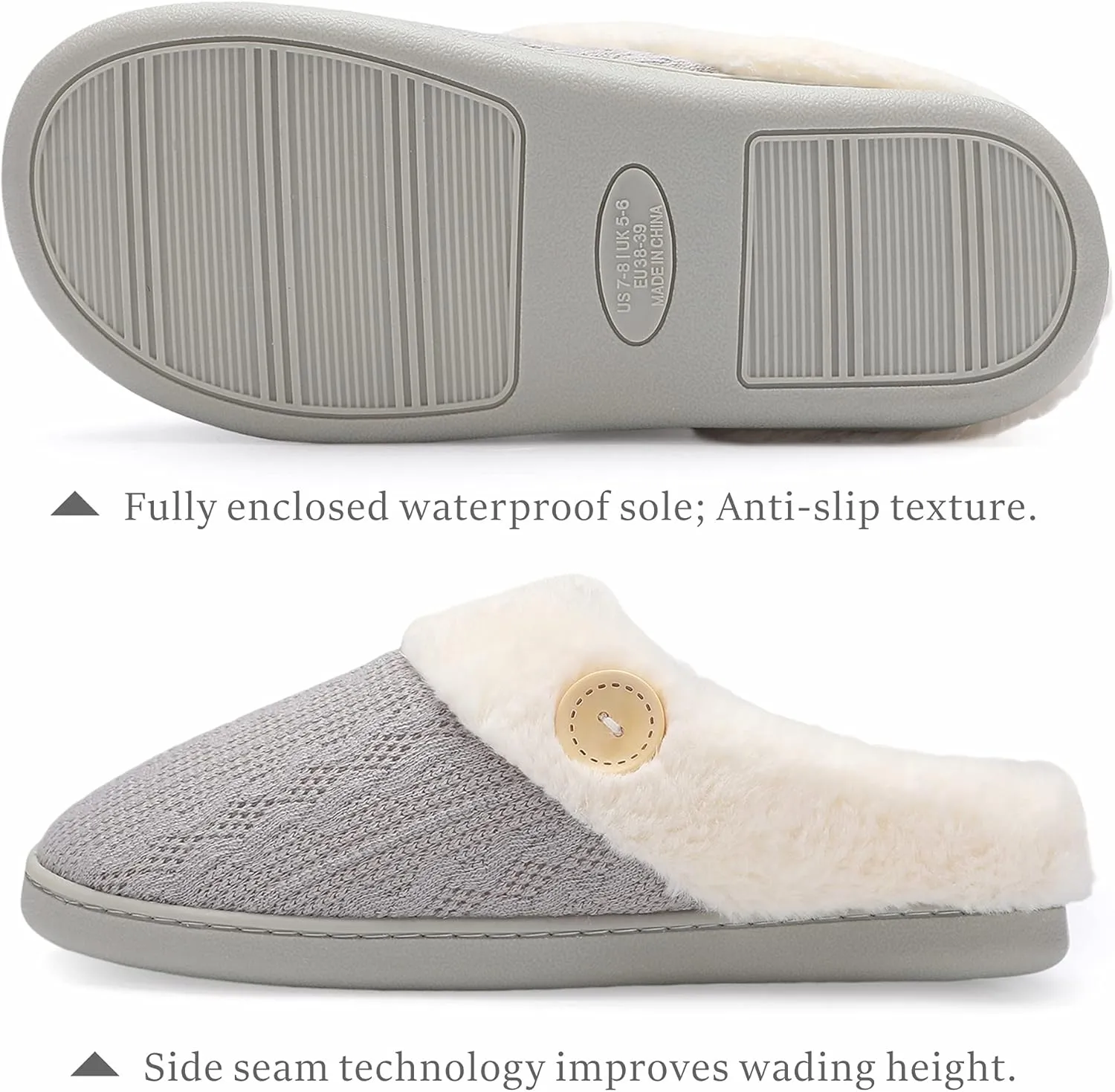 Chantomoo Womens Slipper Warm Comfy Memory Foam House Slippers Knitted Shoes Faux Fur Lined Anti-Skid Rubber Sole Bedroom Cozy Indoor Outdoor Slippers