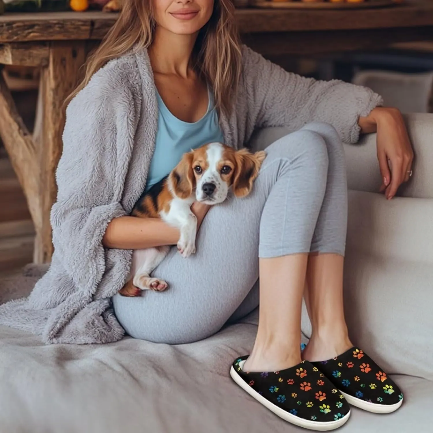 chaqlin Dog House Slipper Fuzzy Sandals Furry Womens Bedroom Flannel Fur Lined Anti Skid Thick Sole Slippers Outdoor