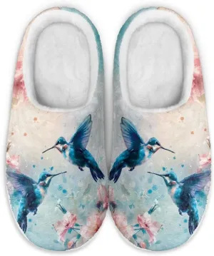 chaqlin Hummingbir Plush Slippers Fuzzy House Bedroom Warm Soft Sandals Wide Warm for Women Lightweight Slip Resistant Flannel Fluffy Shoes Slipper