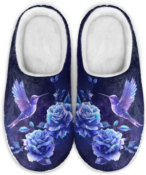 chaqlin Hummingbir Plush Slippers Fuzzy House Bedroom Warm Soft Sandals Wide Warm for Women Lightweight Slip Resistant Flannel Fluffy Shoes Slipper