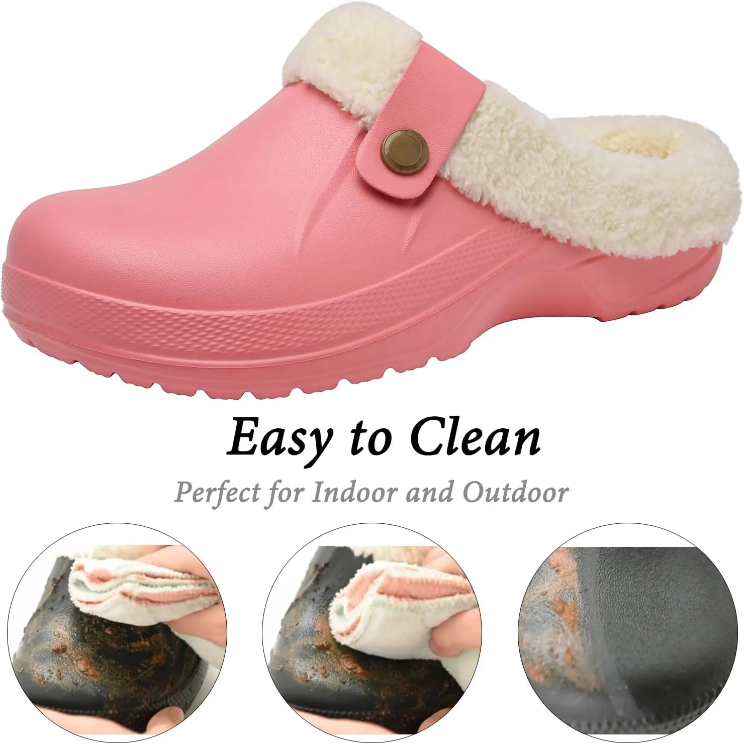 ChayChax Women and Men Fur Lined Clogs Memory Foam Warm Fuzzy Slippers Winter Waterproof Indoor Outdoor Slipper