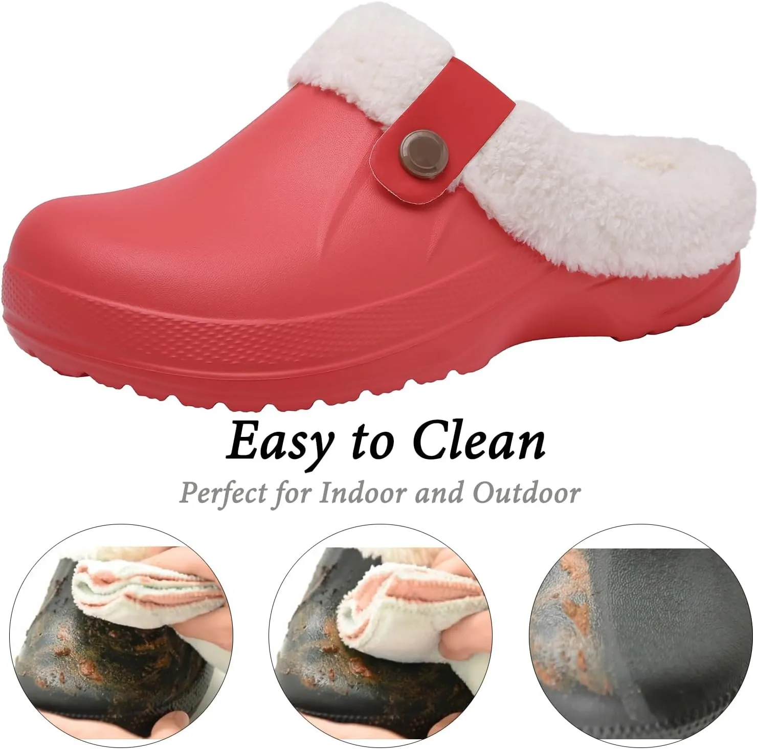 ChayChax Women and Men Fur Lined Clogs Memory Foam Warm Fuzzy Slippers Winter Waterproof Indoor Outdoor Slipper