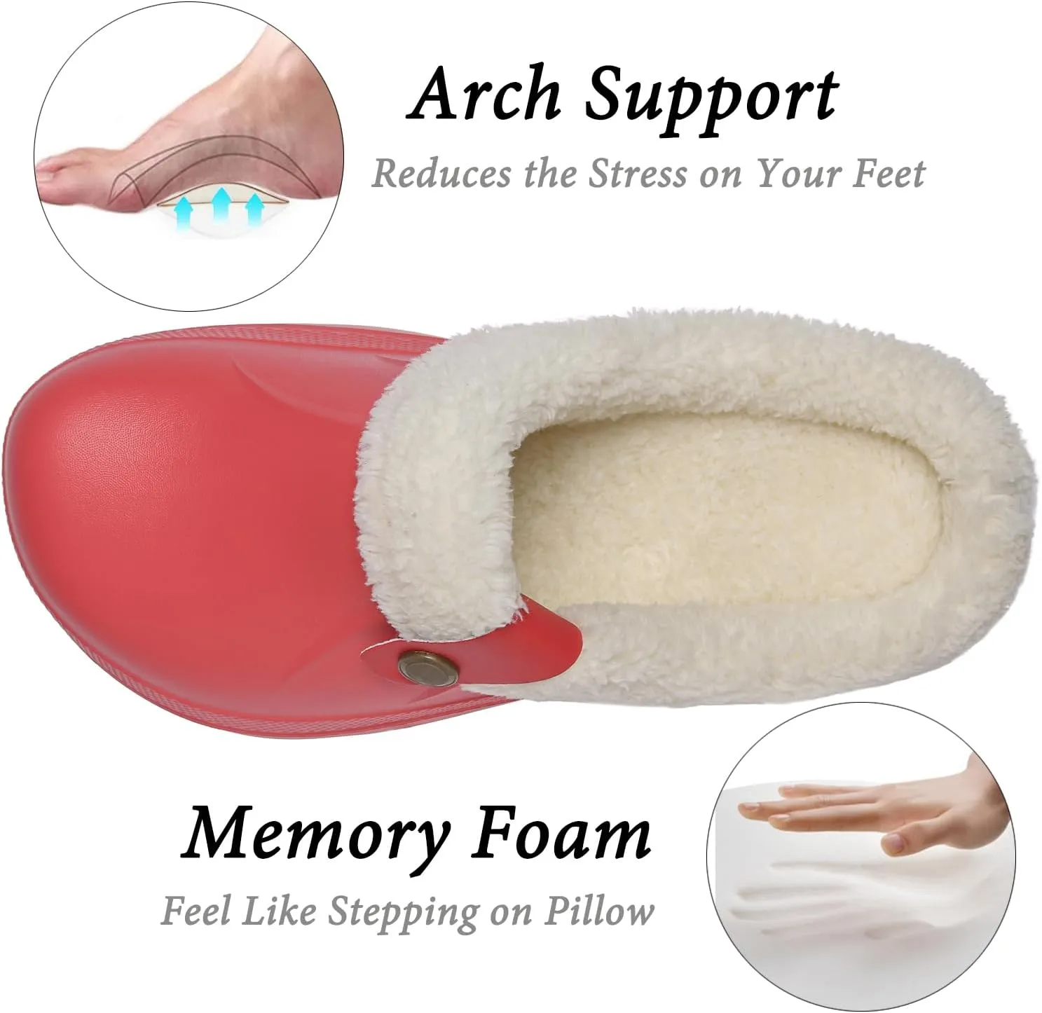 ChayChax Women and Men Fur Lined Clogs Memory Foam Warm Fuzzy Slippers Winter Waterproof Indoor Outdoor Slipper