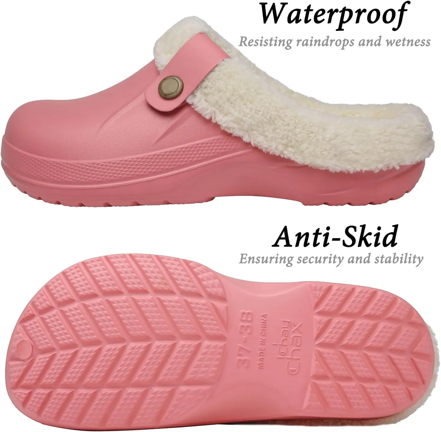 ChayChax Women and Men Fur Lined Clogs Memory Foam Warm Fuzzy Slippers Winter Waterproof Indoor Outdoor Slipper