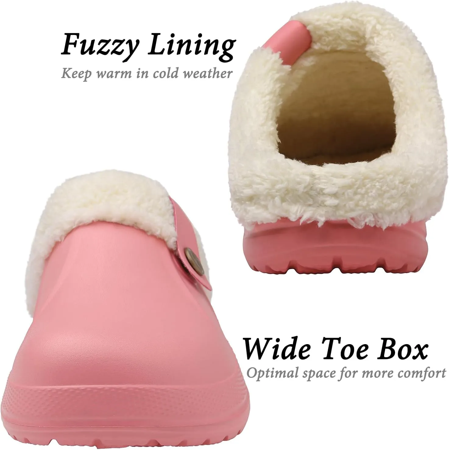 ChayChax Women and Men Fur Lined Clogs Memory Foam Warm Fuzzy Slippers Winter Waterproof Indoor Outdoor Slipper