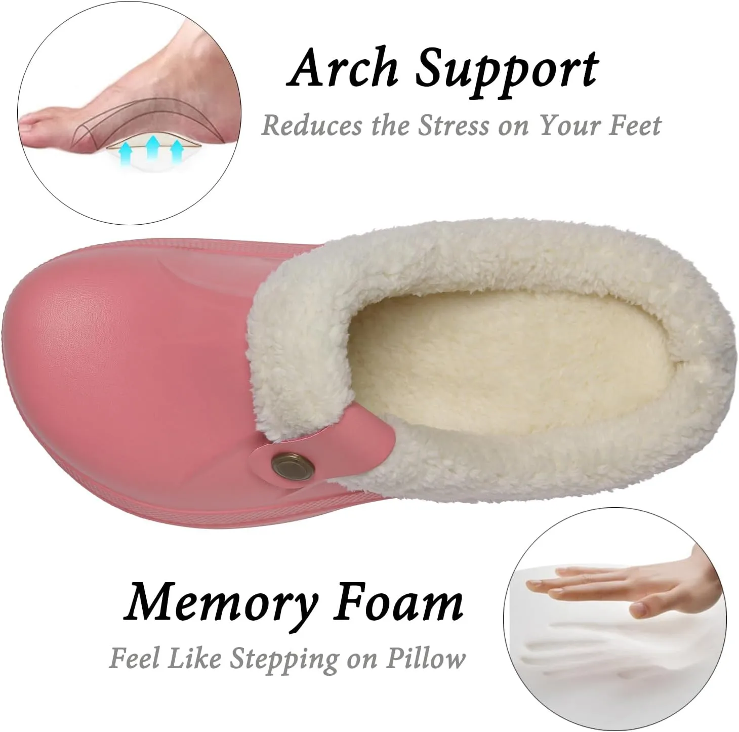 ChayChax Women and Men Fur Lined Clogs Memory Foam Warm Fuzzy Slippers Winter Waterproof Indoor Outdoor Slipper