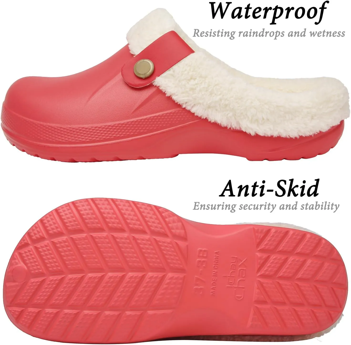 ChayChax Women and Men Fur Lined Clogs Memory Foam Warm Fuzzy Slippers Winter Waterproof Indoor Outdoor Slipper