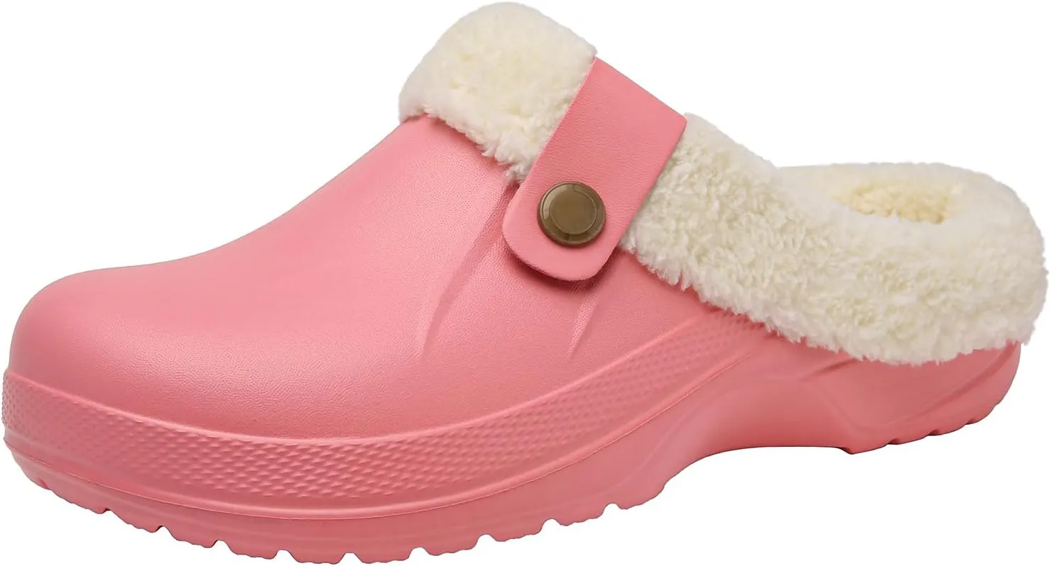 ChayChax Women and Men Fur Lined Clogs Memory Foam Warm Fuzzy Slippers Winter Waterproof Indoor Outdoor Slipper