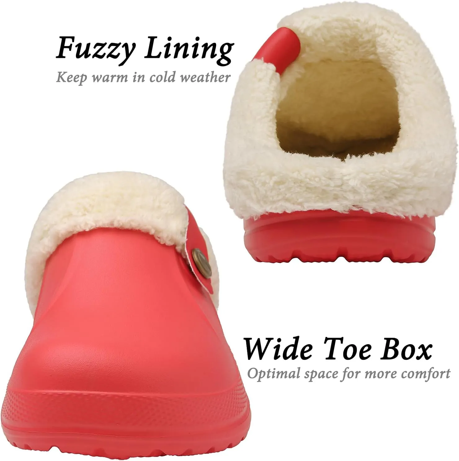 ChayChax Women and Men Fur Lined Clogs Memory Foam Warm Fuzzy Slippers Winter Waterproof Indoor Outdoor Slipper