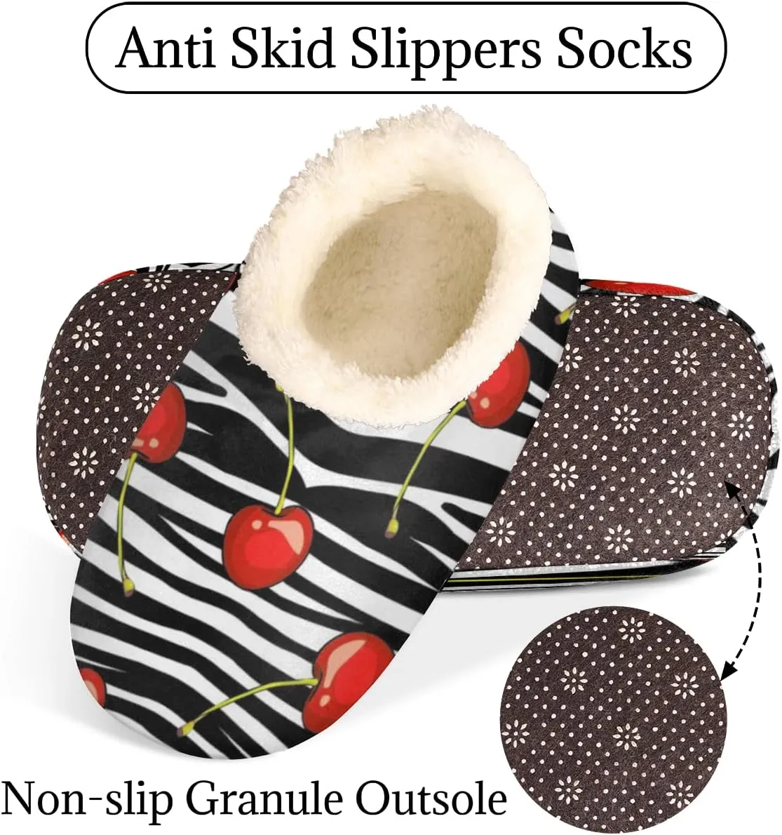 Cherry Stripe Pattern Women's Slippers, Fruit Soft Cozy Plush Lined House Slipper Shoes Indoor Non-Slip Slippers for Women Girls Boys Teenager